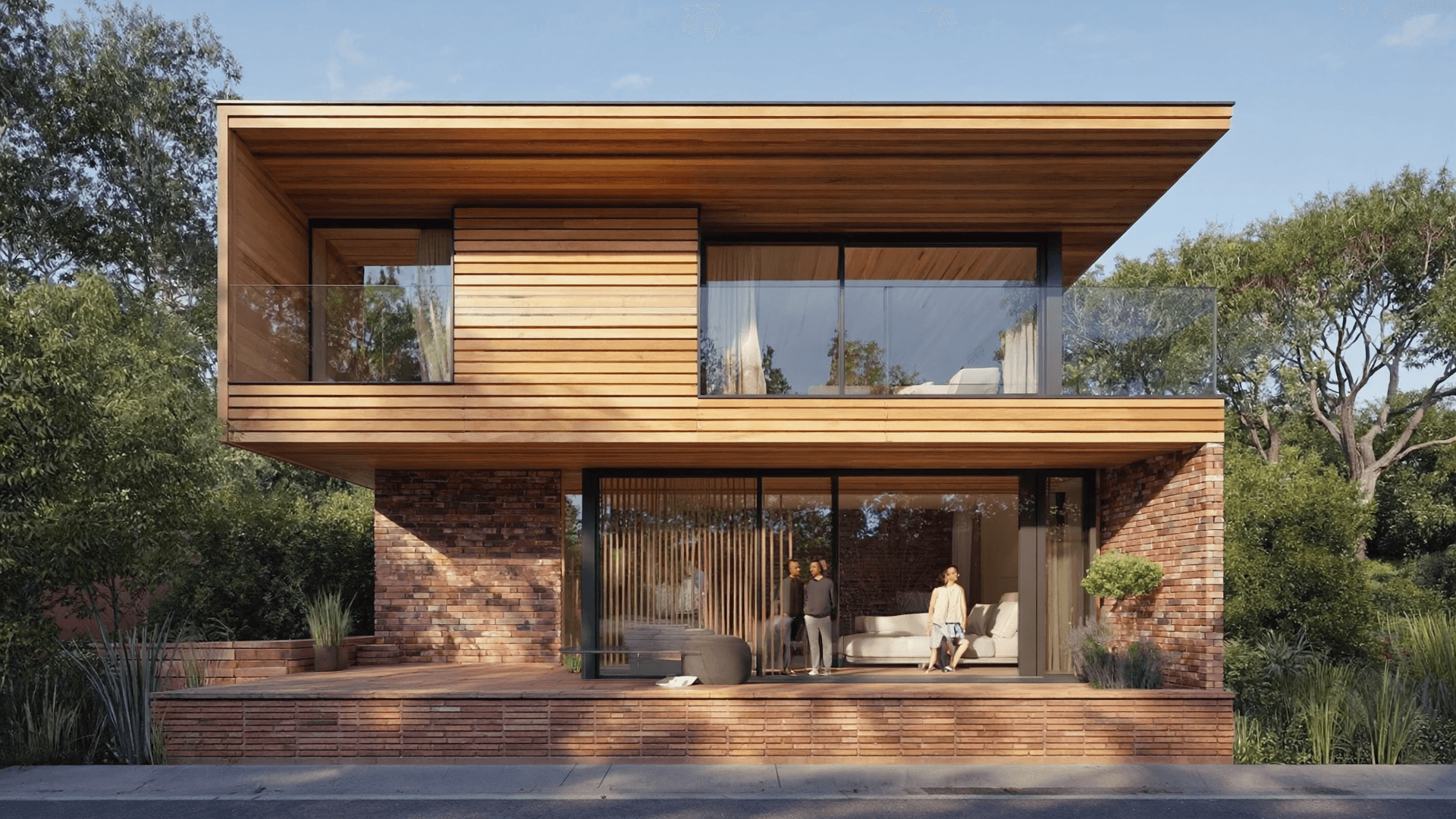 Completed contemporary home exterior with considered material palette