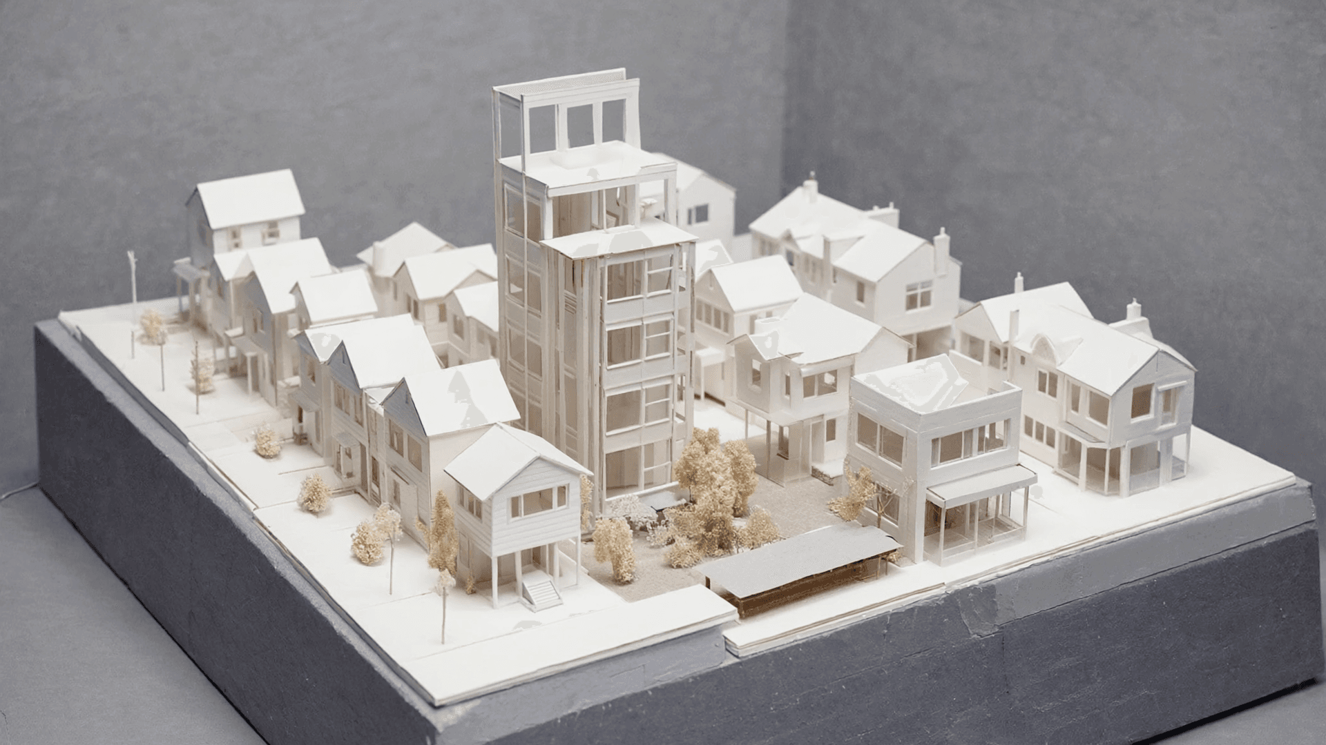 Massing model showing building envelope and height plane analysis