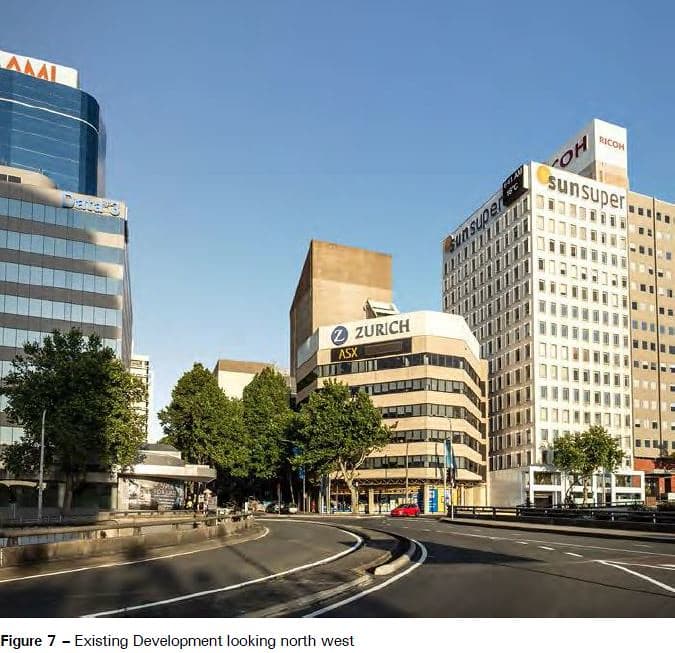 The existing Zurich building at 5 Blue Street and surrounds, looking north-west across the North Sydney CBD prior to the new tower