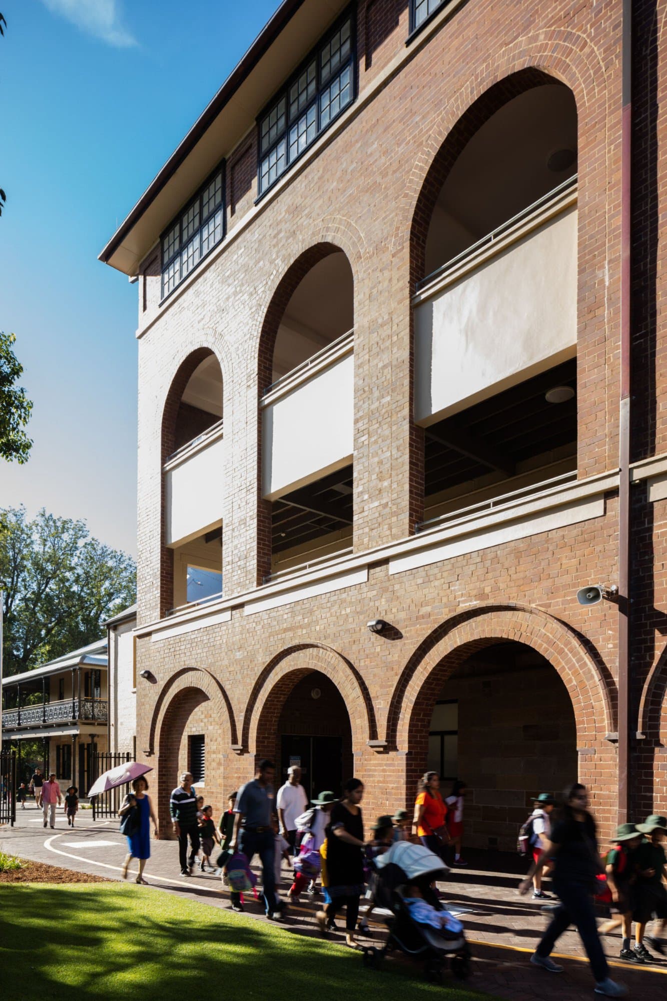 O'Connell Street Public School, heritage brick building with arched arcade, O'Connell Street frontage