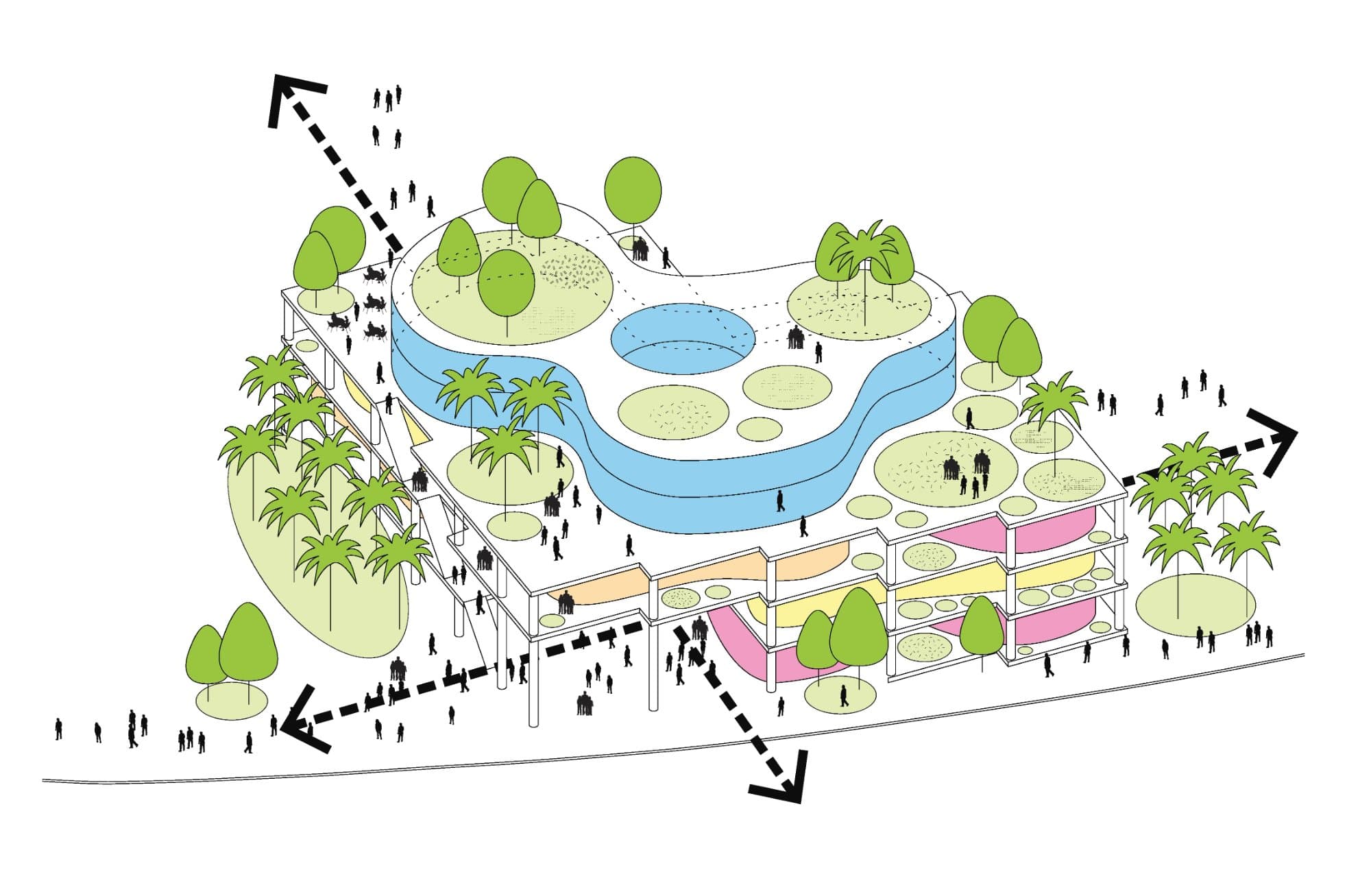 Robert Brown Building, design concept axonometric, proposed rooftop garden and public activation