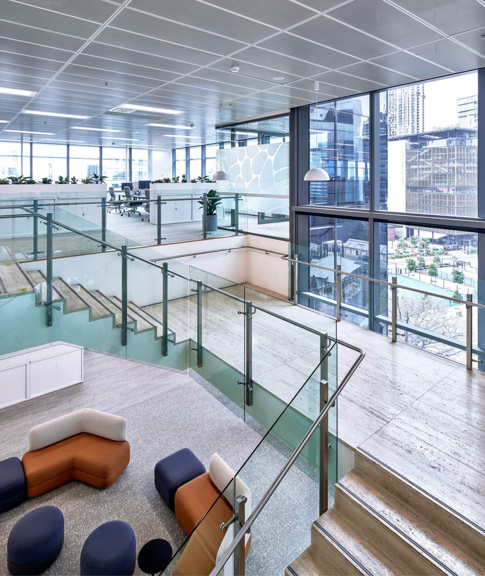 Sydney Water HQ, interconnecting stair with views to Parramatta Square precinct