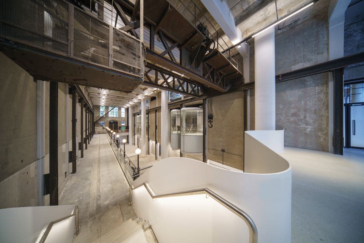 The completed Machine Hall, heritage steelwork and industrial fabric retained alongside contemporary insertions