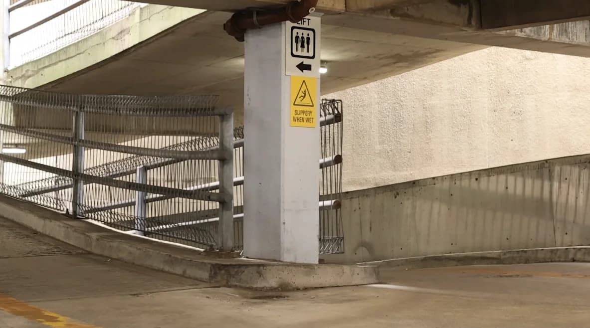 Cross Street Car Park, interior ramp and wayfinding
