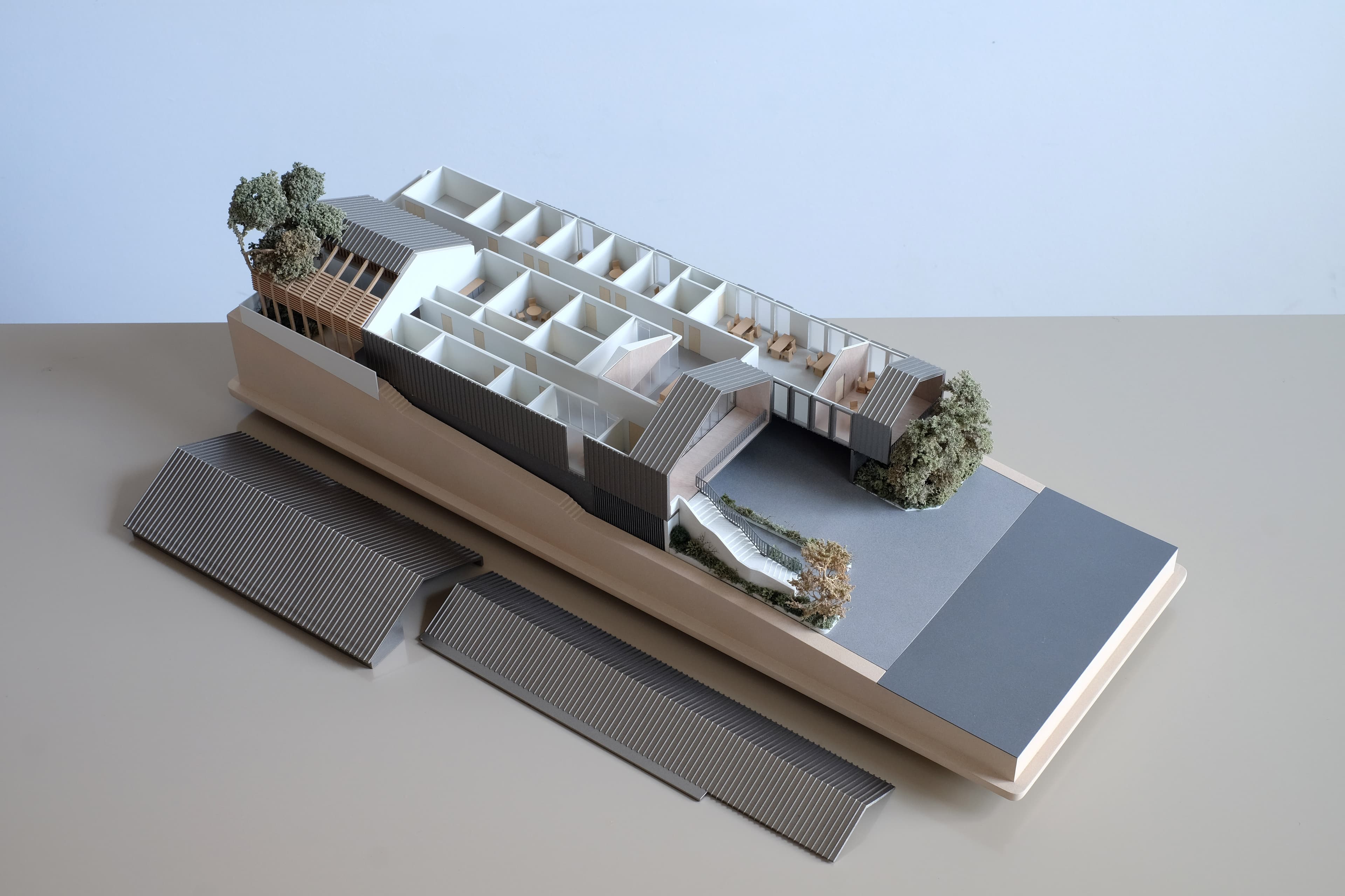 The Shepherd Centre, cutaway model showing therapy rooms, group spaces and courtyard connection