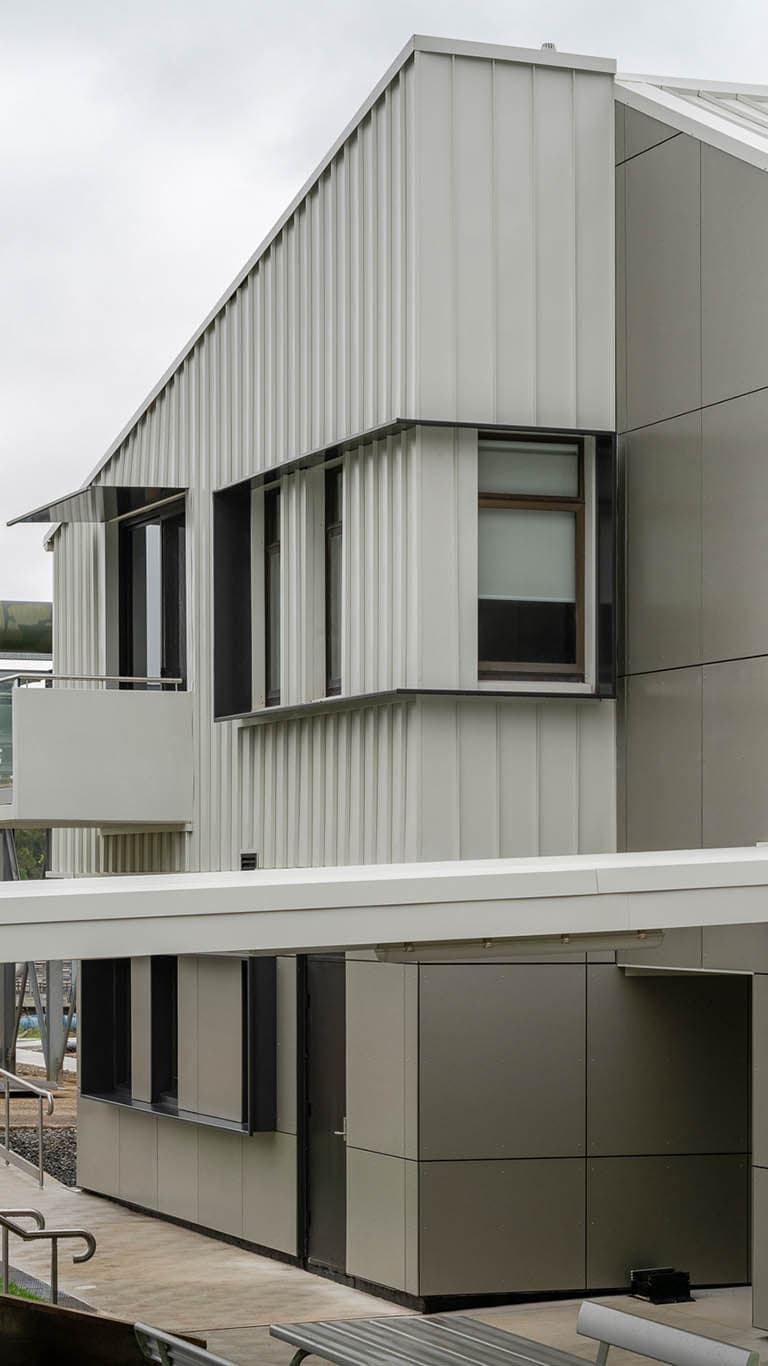 Quakers Hill Administration Building, external cladding detail and upper-level facade